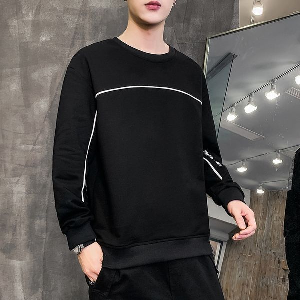 

korean style 2020 new versatile casual simple sweater sweater non-hooded stitching design back printing liner-free, Black