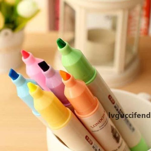 

new 6 colors double head highlighter pen marker paint liner pastel glitter decorative label /round toe/oblique ing, Black;red