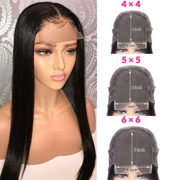

4x4 5x5 6x6 lace closure wig transparent hd lace closure wig straight lace front human hair wigs 150% remy brazilian hair wigs, Black