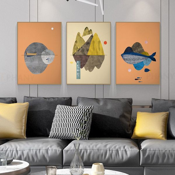 

abstract landscape whale canvas poster nordic decoration mountain boat wall art print painting picture scandinavian home decor