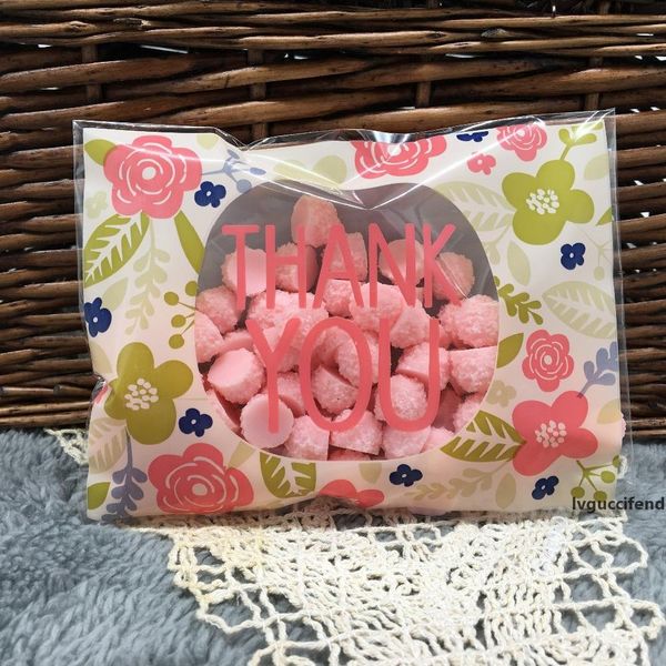 

flower thank you self-adhesive plastic bags candy bag birthday party gift wrap 50 pieces/lot 10*13cm