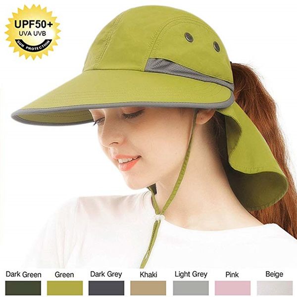 

furtalk summer sun hat ponytail safari hats for women wide brim fishing hat with neck flap upf 50+ sun protection cap for female y200619, Blue;gray