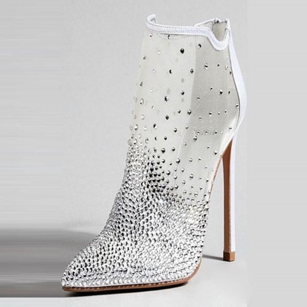 

2020 women summer shoes pointed toe transparent sandals with crystal rhinestone for woman big size 43,44,45,46, Black