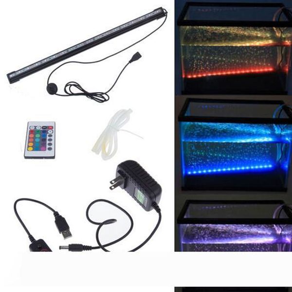 

remote rgb air bubble led aquarium light fish tank коралл лампа труба ip68 6w 18leds 46см led light bar погружной вниз подводные светодиодны