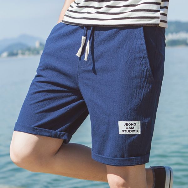 

summer men's cotton casual korean straight elastic waist solid color for shorts and shorts men