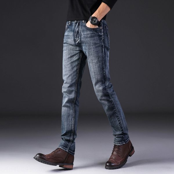 

men's new and jeans winter business jeans men's korean style slim fit straight stretch high waist denim trousers sa806, Blue