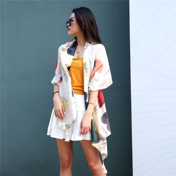 

2020 new summer cotton and linen domestic sales lightscarf cotton letter love tassel shawl fashion elegant long scarf, Blue;gray