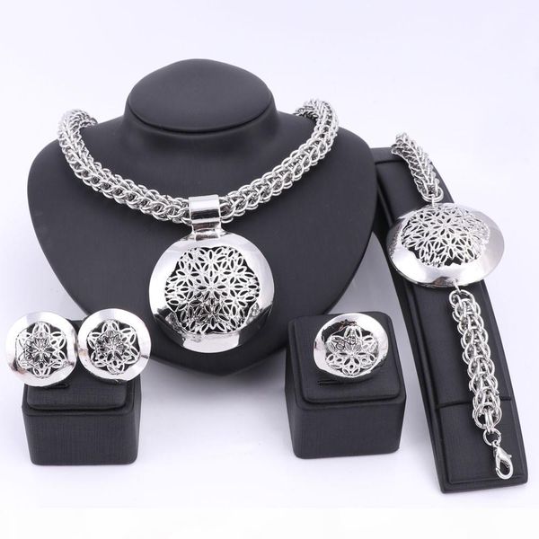 

party accessories wedding jewelry sets for women african beads statement chain necklace earrings bracelet fine rings sets, Black
