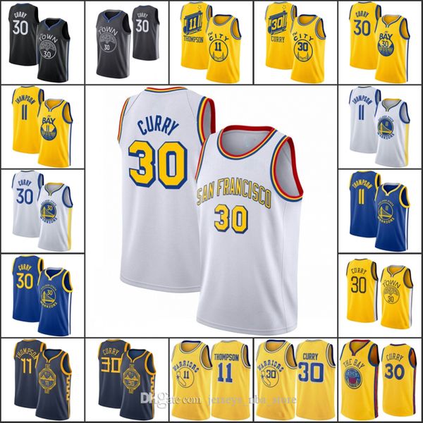 

golden state warriors men stephen curry 11 klay thompson hardwood classics nba 2019-20 basketball jersey 07, Black;red