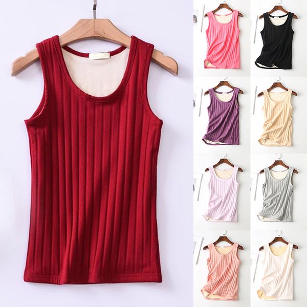 

running jerseys women warm tank winter thermal underwear autumn slim velvet vests sleeveless shirts female solid streetwear lady 2021, Black;blue