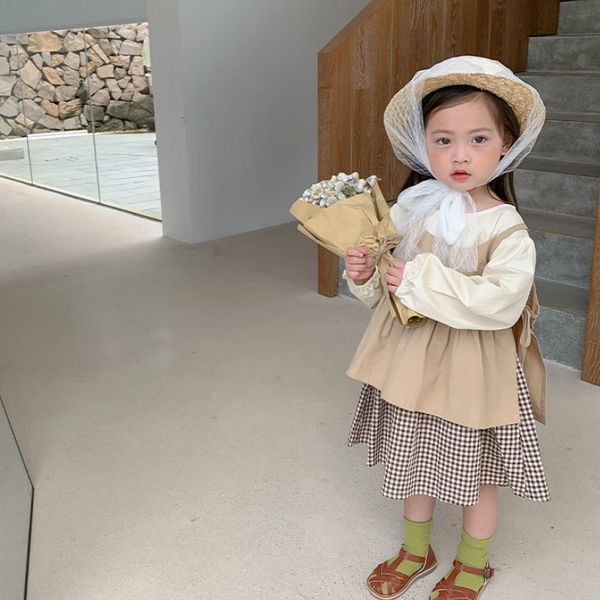 

2020 autumn new arrival girls fashion 2 pieces suit long sleeve dress+girls cotton sets kids clothes, White