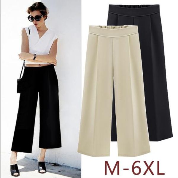 

women pants 2020 spring summer high waist chiffon wide leg pants office ladies plus size -6xl ankle-length j505, Black;white