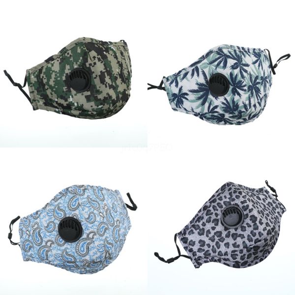 

washable elastic mascherine mouth masks camo print designer printed 2 layer earloop dust filtrition face mask for man woman llfa #320#640, Black