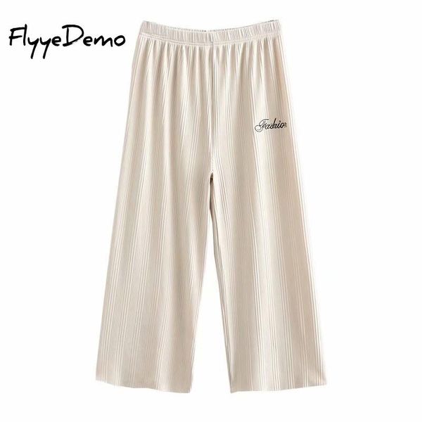 

autumn knitted wide leg pants women korean solid pit ankle length trousers elastic letter embroidery pants plus size sweatpants, Black;white