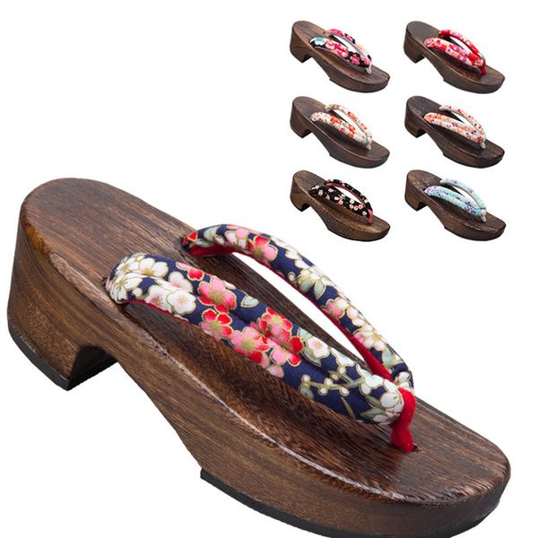 

women japanese traditional geta kimono wooden shoes anime cosplay slippers sakura round toe flip flops outdoor sandals, Black