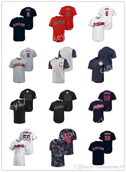 

men women youth cleveland indians 59 carlos carrasco 6 brandon guyer 41 santana #00 2020 player custom jerseys baseball jersey, Blue;black