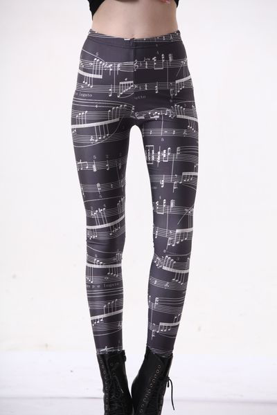 

starry sky digital tight pants digital tight pants printed notes music score leggings lgs3083, Black