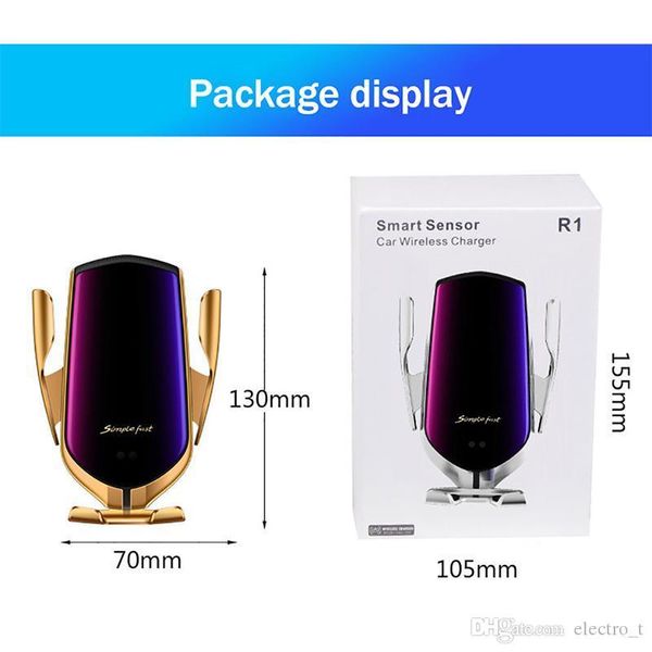 

r1 car wireless charger automatic clamping 10w qi fast charging holder for iphone samsung huawei air vent phone holder with retail bo iptgfw