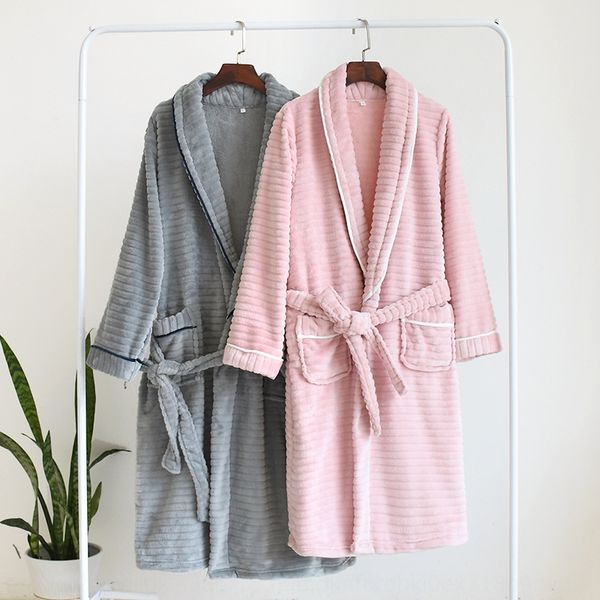 

62wa4 couple style flannel warm warm clothes home clothes thickened kimono nightgown with belt fashion large size autumn and winter men&#039, Black;brown