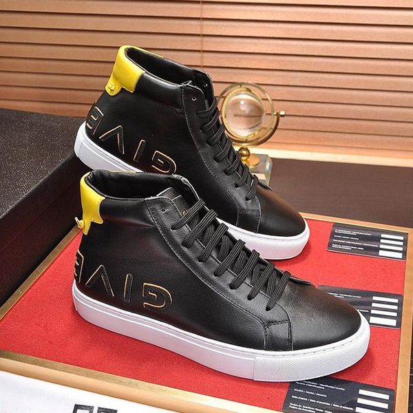 

drop ship high reverse sneakers in leather mens boots comfortable vintage shoes lace -up plus size sports men shoes scarpe da uomo, Black