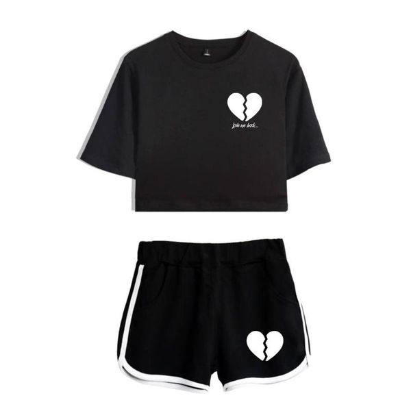 

пэйтон moormeier двухкусочный комплекты лето новая мода для женщин crop top повседневная одежда популярные черные короткие штаны + футболки, White
