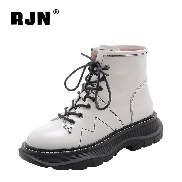 

rjn casual platform ankle boots round toe belt buckle handmade genuine leather lace-up shoes women stylish knee-high boots ro230, Black