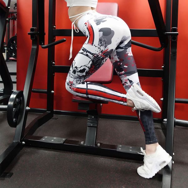 

women skull ankle-length leggings 3d print high waist sporting fitness leggings drop shipping, Black