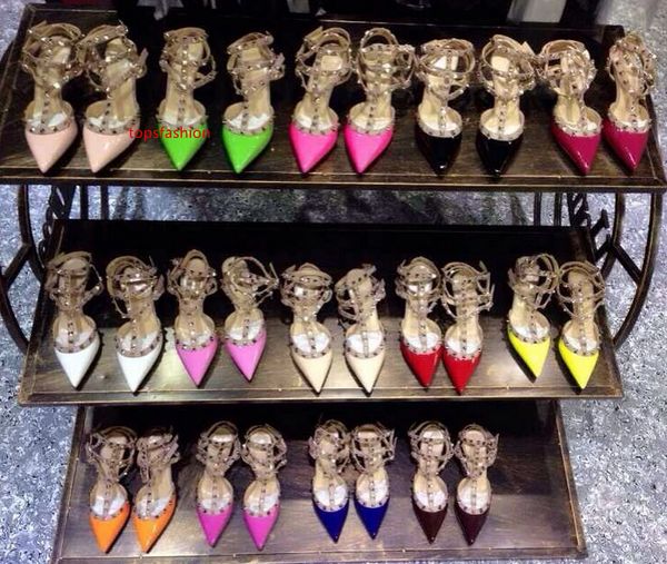 

высокое качество v заклепки высокий каблук свадебные туфли из натуральной кожи 10см патентный каблука кожаного женский 3 полоски туфли на вы, Black;green