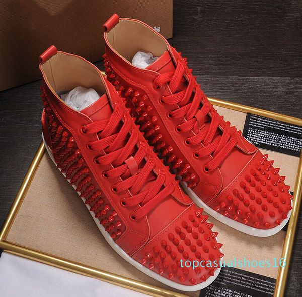 

original fashion designer mens shoes flat bottom high red casual men and women rivets casual shoes size 35-46 t01, Black