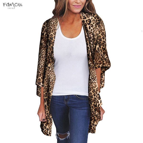 

plus size batwing dolman sleeve summer blouse women chiffon shawl leopard print kimono cardigan loose casual beachwear cover up pt, White