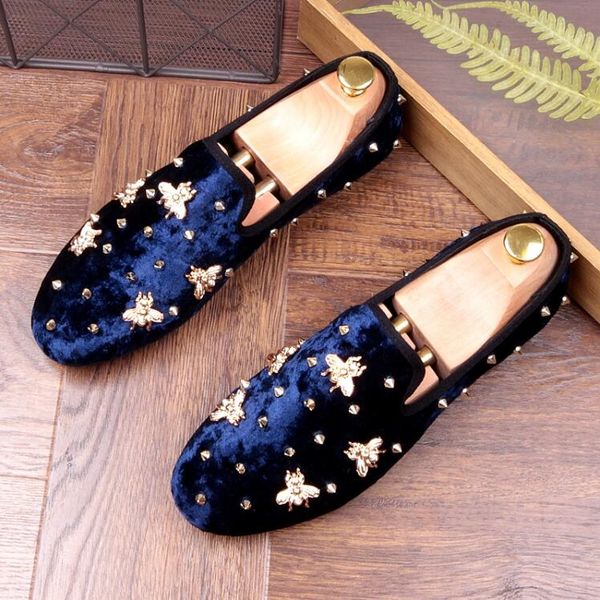 

mens rivets suede leather casual shoes new fashion men party and wedding handmade shoes classic business flat black blue