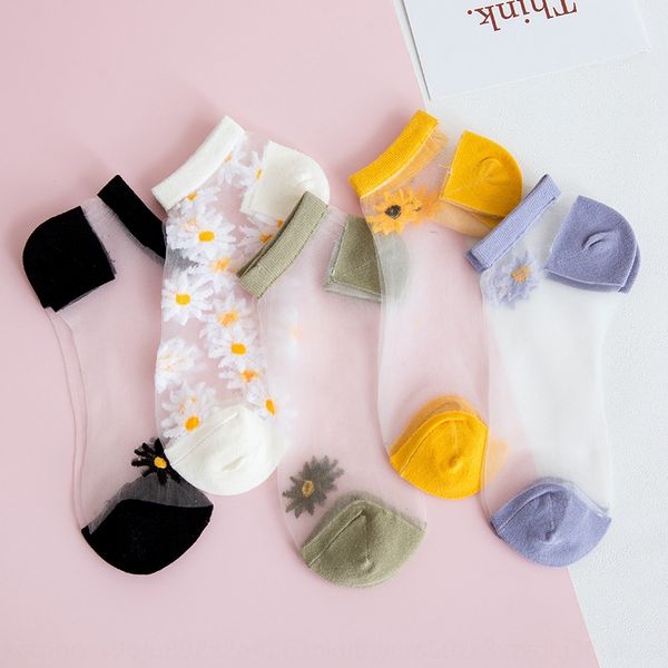 

daisy flower women's short shallow thin ins fashionable net crystal boat socks red korean cute crystal glass silk boat socks, Pink;yellow