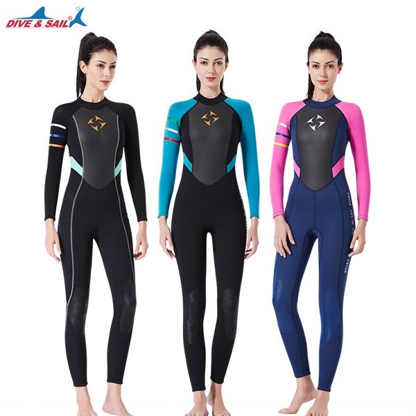 

divesial 3mm women's diving diving one-piece thickened winter swimming outdoor snorkeling long-sleeved surfing suit jellyfish suit, Gray;blue