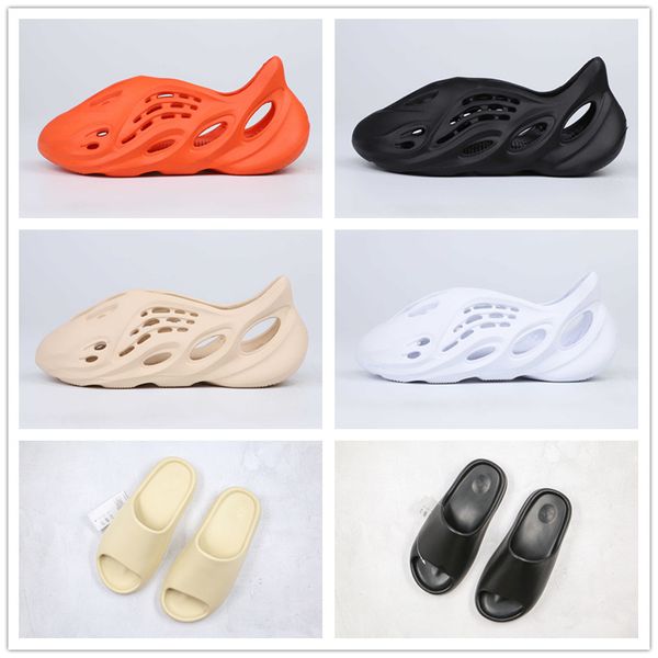 

new 02 kanye west foam runner mens sandals slipper summer beach flip flop v2 700 slide desert bone designer casual sandals loafer fw6345, Black