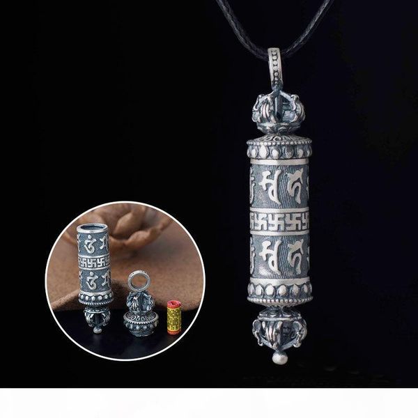 

100% pure s990 sterling silver six-character mantra pendants necklace female retro shurangama mantra amulet openable locket box storage case