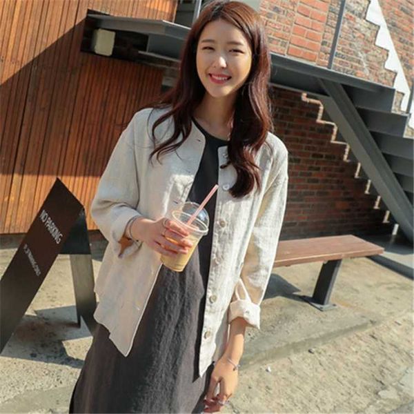 

new 2020 summer fall women's jacket fashionable casual loose pockets outerwear short cotton and linen, Black;brown
