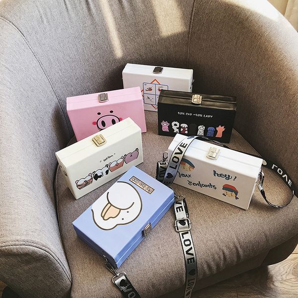 

harajuku designer animal print box bag pig bags wide shoulder strap shoulder messenger bag plain casual party clutch bolso femenino