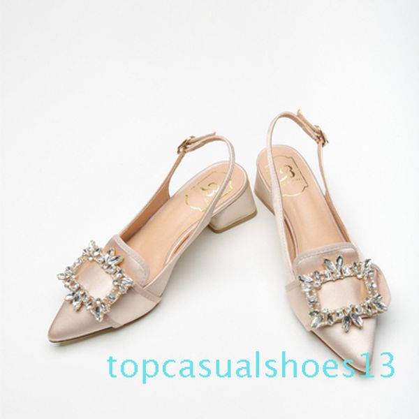 

lady sandal gladiator sandal for summer high chunky heel wed party banquet shoe buckle pointed toe heel 5cm with rhinestone t13, Black