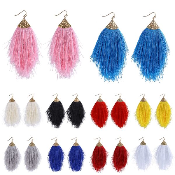 

bohemian ethnic christmas fringe dangle earrings women long tassel hook boho jewelry chunky drop earrings party accessories, Silver