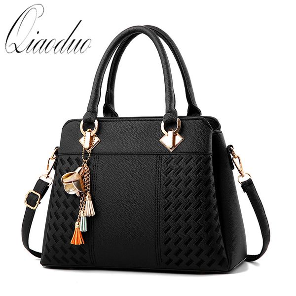 

qiaoduo 2020 fashion new women's tassel pu leather totes bag handle embroidery crossbody bag shoulder lady messenger
