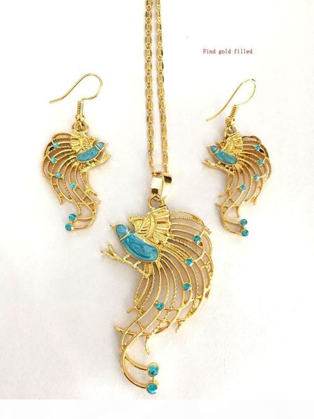

s solid gold color filled bird crystal cz paradise pendant necklaces earrings women ,papua new guinea jewelry png national style bonus, Silver