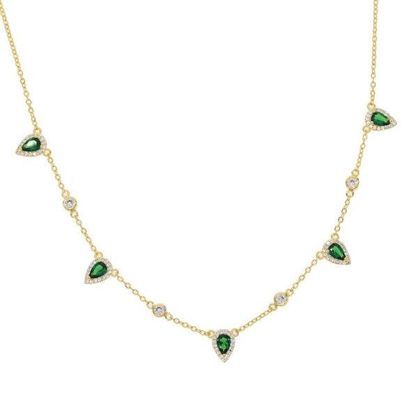 

gold color fashion women lady jewelry green cubic zirconia tear drop cz charm choker collar necklace, Silver