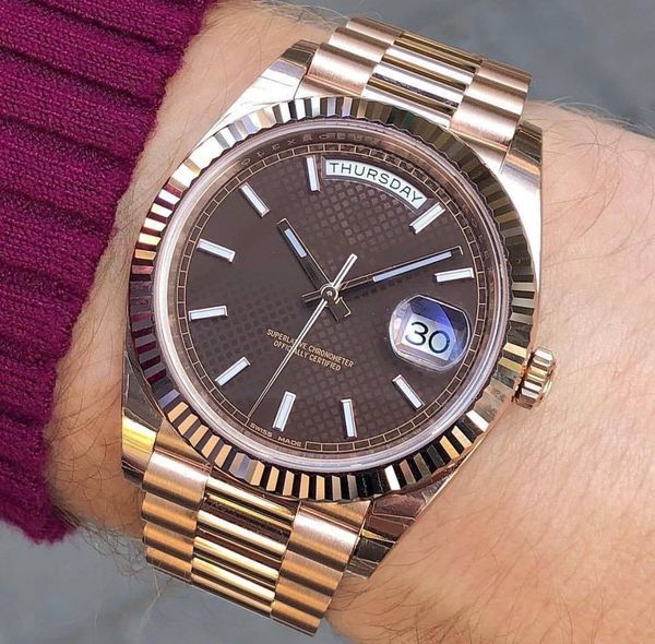 

dropshipping men luxury wristwatch fashion mechanical brand gold steel strap watch for male daydate designer men business watch, Slivery;brown