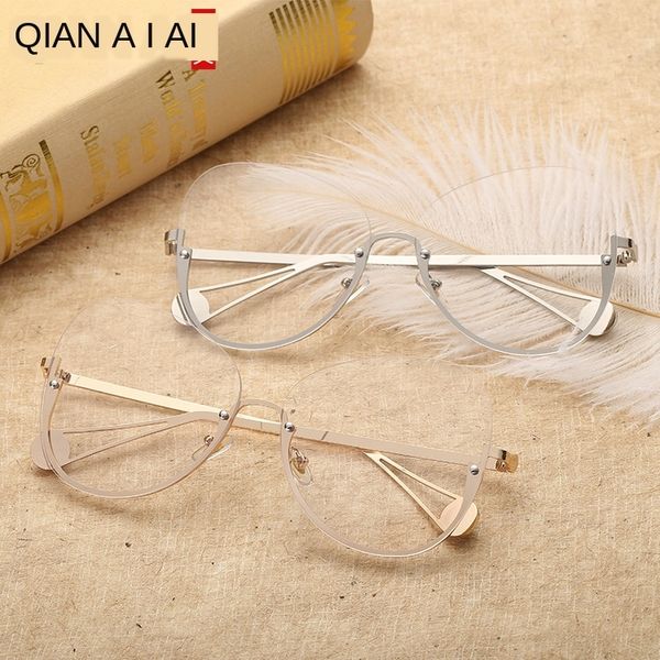 

qianyai star frame half frame transparent plain female personality trendsetter pearl glasses pearl decorative glasses female, Silver