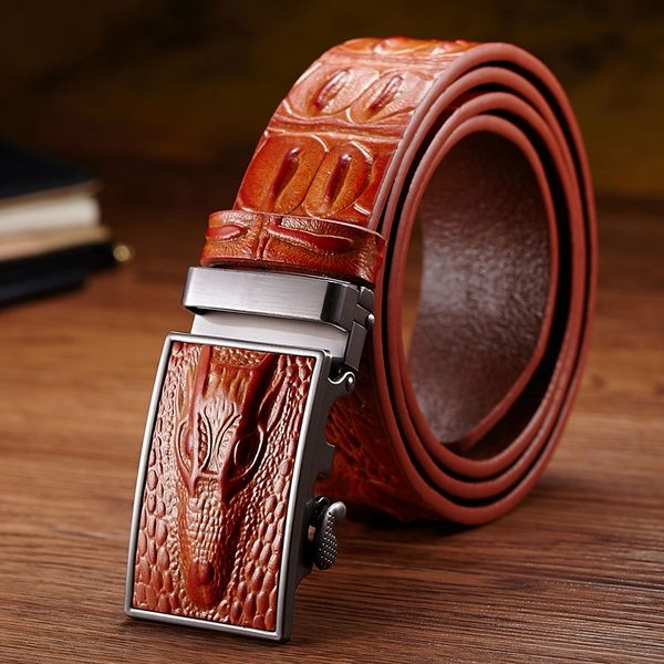 

crocodile pattern men's fashion genuine leather business casual gao belt dangnan automatic buckle belt simple, Black;brown