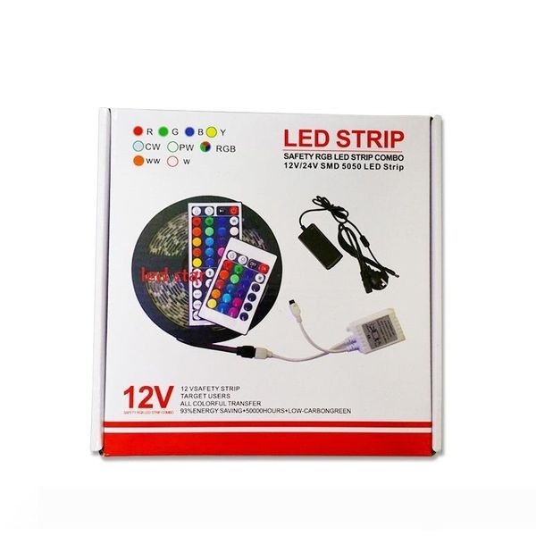 

rgb led strips light kit 5m 300leds smd 5050 12v led strips waterproof + 44keys controller + power drivers + exquisite packaging box