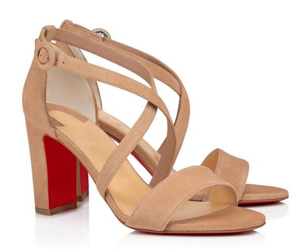 

designer fashion luxury red sole high heels sandals summer open sandal suede sleek strap crossing elegantly ankle ladies casual, Black