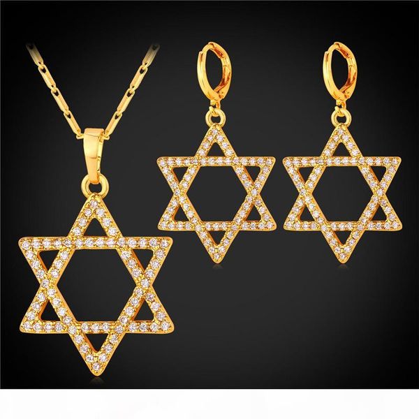 

cubic zirconia magen david necklace set women's platinum plated 18k real gold plated star of david necklace designers, Silver