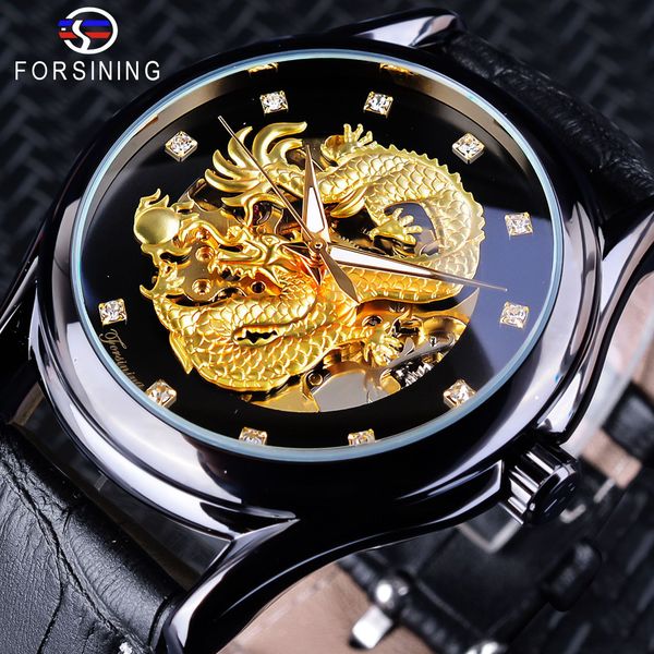 

forsining dragon watch full hollow waterproof real belt men's automatic mechanical watch, Slivery;brown