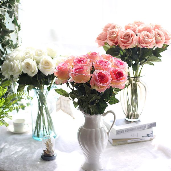 10 Teile/los Hochzeit Dekorationen Real Touch Material Künstliche Rose Bouquet Home Party Dekoration Gefälschte Seide Einzigen Stamm Blumen Floral FMT2139